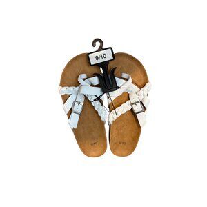 Women’s White Braided Strap Sandals – Size 9/10 – Buckle Strap Comfort Slides –